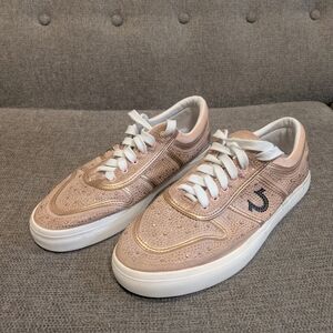 Thrue Religion Tan and White Suede Sneakers with Black Logo